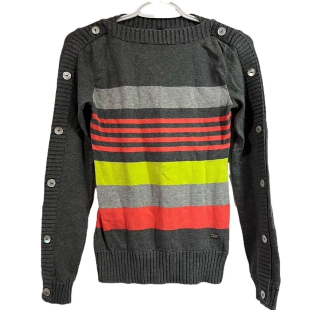 Oxygen striped sweater with button detail on arms size medium